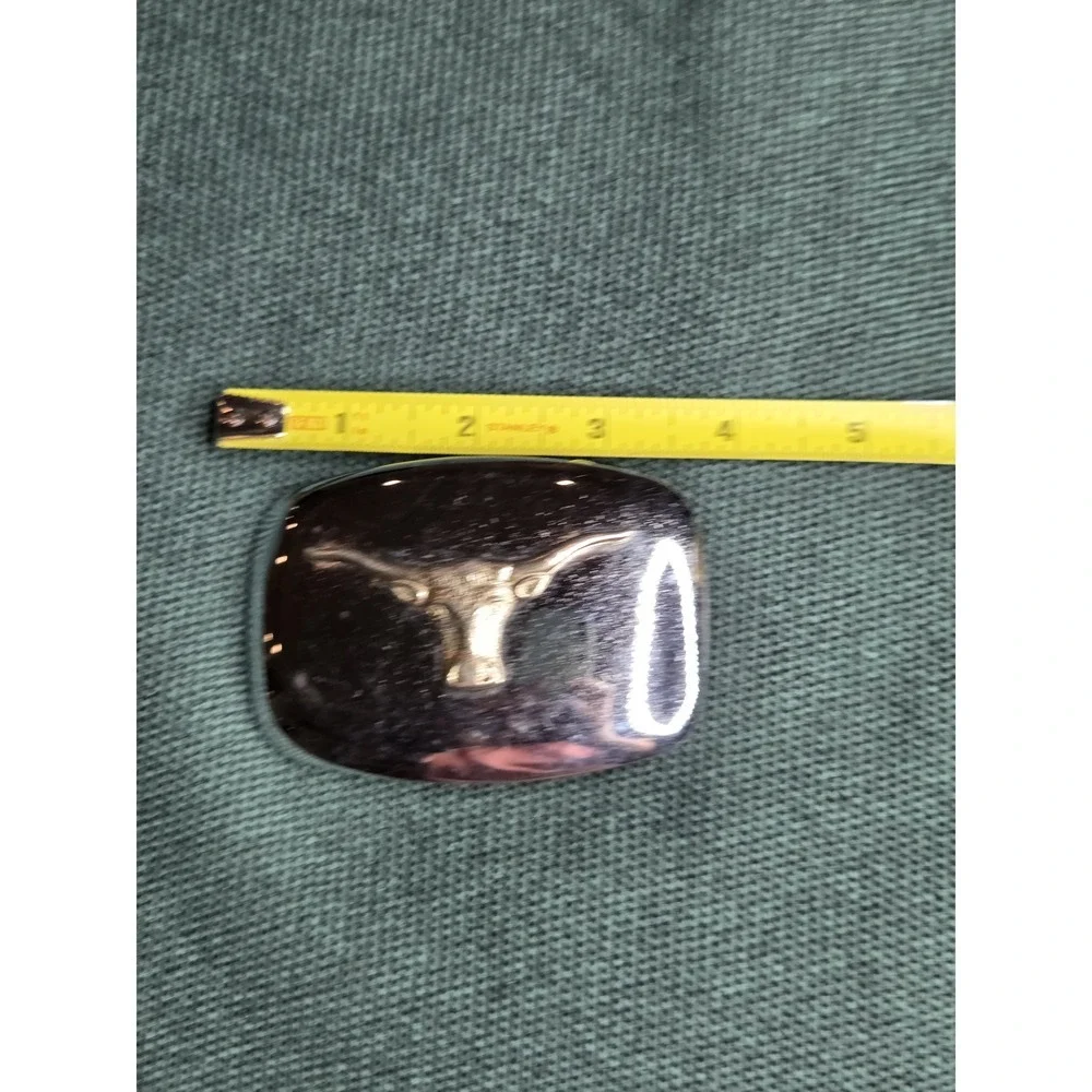 Vintage Chrome Brass Longhorn Steer Head Belt Buckle Made in USA